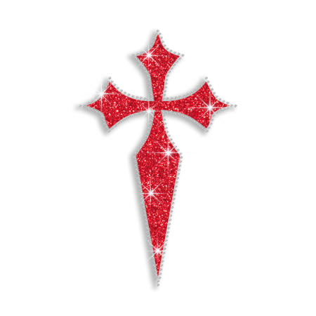 Red Bling Cross Iron-on Glitter Hotfix Rhinestone Transfer