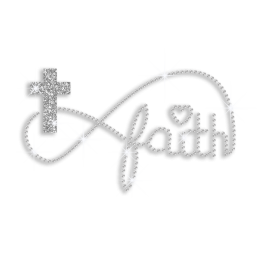 Silver Cross Faith Heart Iron-on Glitter Rhinestone Transfer