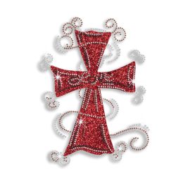 Red Cross with Love Iron-on Glitter Rhinestone Transfer