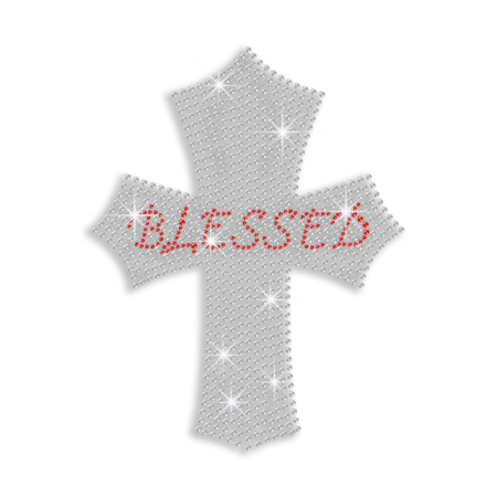 Trendy Blessed Cross Iron-on Rhinestone Transfer Design