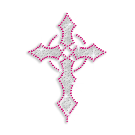 Crystal & Pink Cross Iron-on Rhinestud Rhinestone Transfer