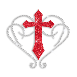 Red Cross Encircled with Heart Iron-on Rhinestone Transfer