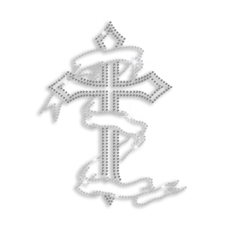 Crystal Cross Covered with Ribbon Iron-on Rhinestone Transfer