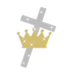 Pretty Cross and Gold Crown Iron-on Rhinestone Transfer