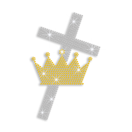 Pretty Cross and Gold Crown Iron-on Rhinestone Transfer