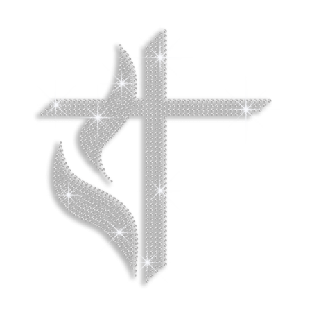 Crystal Cross with Leaves Iron-on Rhinestone Transfer