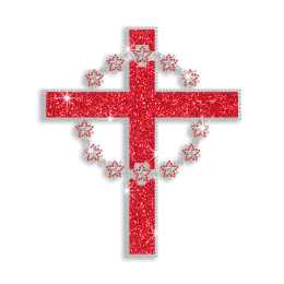 Red Cross with Garland Iron-on Glitter Nailhead Rhinestone Transfer