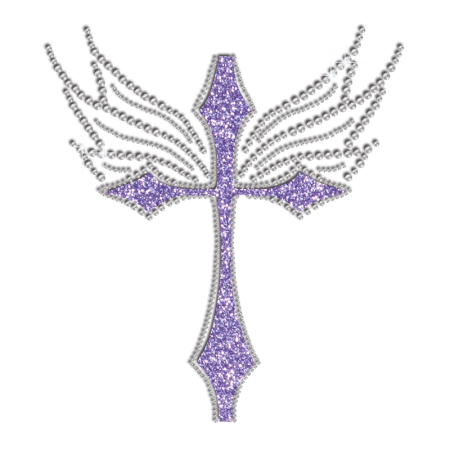 Bling Purple Cross Hot Fix Glitter Rhinestone Transfer