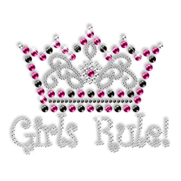 Girls Rule Crown Rhinestone Sequin Iron on Design