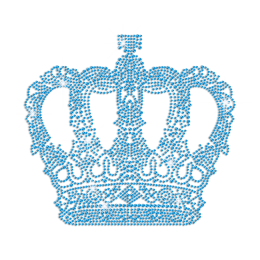 Intricate Blue Crown Iron on Rhinestone Design