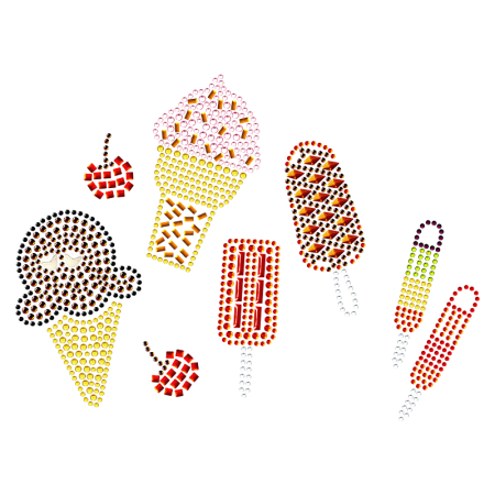 Colorful Ice Cream Iron on Rhinestone Motif