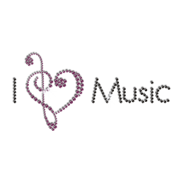 Music Note Design I love Music Iron Rhinestone Transfer