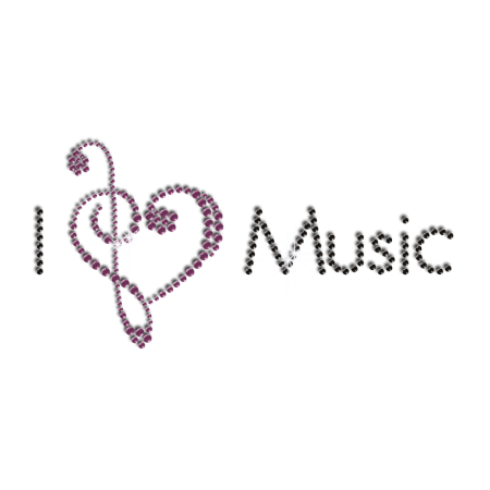 Music Note Design I love Music Iron Rhinestone Transfer