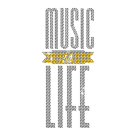 Shining Word of Music is Life Rhinestone Hot Fix Design