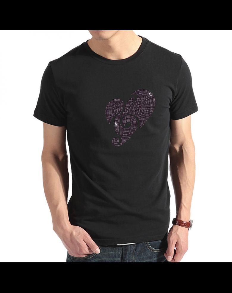 Love Music G Clef Heart Graphic Rhinestone Tee Shirt for Men