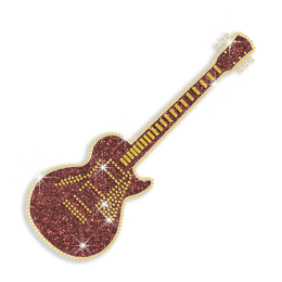 Cool Golden Guitar Nailhead Glitter Iron on Transfer