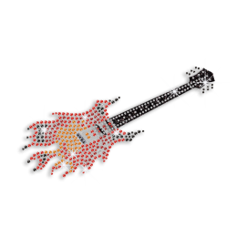 Cool Guitar on Fire Rhinestone Glitter Iron on Transfer