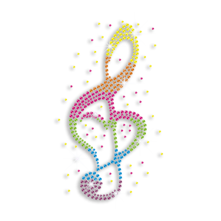 Colorful Music Note Iron on Rhinestone Transfer Design