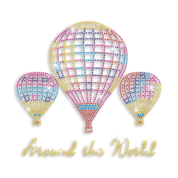 Colorful Travel Around the World by Balloon Iron on Rhinestone Transfer