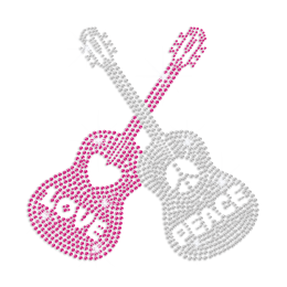 Custom Guitar Love Peace Iron-on Rhinestone Transfer