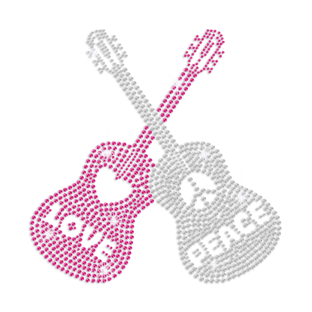 Custom Guitar Love Peace Iron-on Rhinestone Transfer