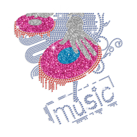 Cool Music DJ Iron-on Glitter Rhinestone Transfer