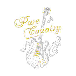 Pure Country & Musical Guitar Iron on Rhinestone Transfer