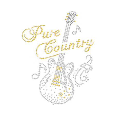 Pure Country & Musical Guitar Iron on Rhinestone Transfer