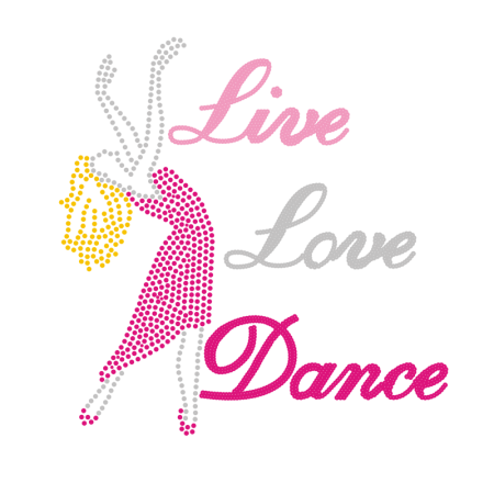 Crystal Iron on Live Love Dance Rhinestone Transfer