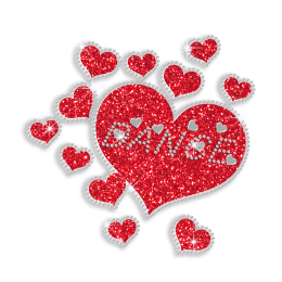 Warm Red Hearts with Words of Dancer Hotfix Glitter Custom Transfer for Clothes