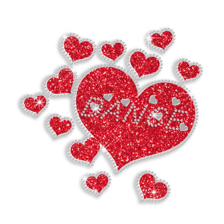 Warm Red Hearts with Words of Dancer Hotfix Glitter Custom Transfer for Clothes