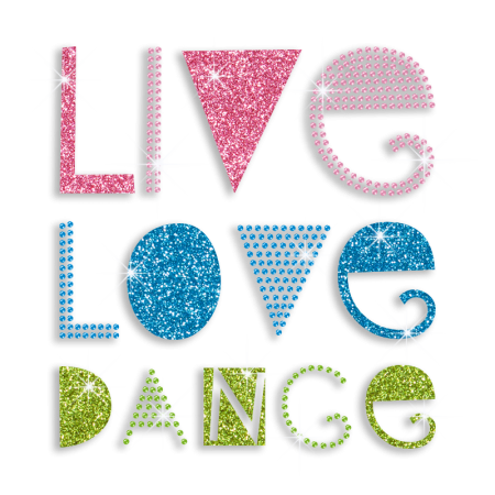 Colorful Live Love Dance Sequin Glitter Iron-on Transfer