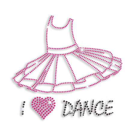 I Heart Dance with Dance Dress Iron-on Rhinestone Transfer