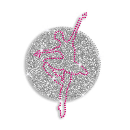 Elegant Dance Movement in Silver Circle Iron-on Rhinestone Transfer