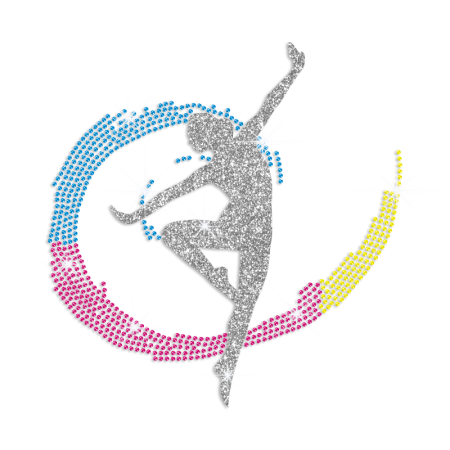 Cool Dancing Girl Iron on Glitter Rhinestone Transfer