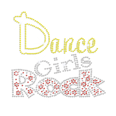 Cool Rock Dancing Girl Iron-on Rhinestone Transfer