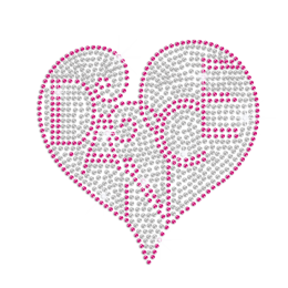 Big Pink Dance in Love Heart Iron-on Rhinestone Transfer