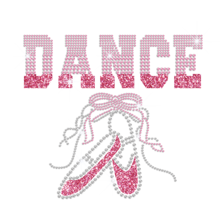 Pink Ballet Dance Shoes Iron-on Rhinestone Glitter Transfer