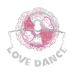 Pink Floral Elegant Dance Lover ISS Show Iron on Rhinestone Glitter Transfer