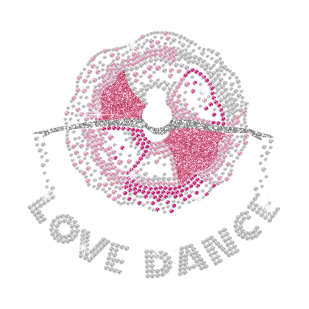 Pink Floral Elegant Dance Lover ISS Show Iron on Rhinestone Glitter Transfer