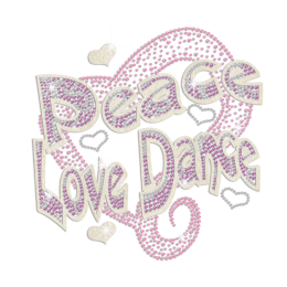 Peace Love Dance Heart Iron-on Rhinestone Glitter Transfer