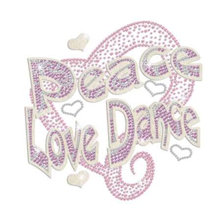 Peace Love Dance Heart Iron-on Rhinestone Glitter Transfer