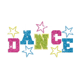 Colorful Dance with Colorful Stars Iron on Rhinestone Transfer Motif