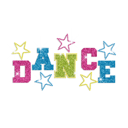 Colorful Dance with Colorful Stars Iron on Rhinestone Transfer Motif