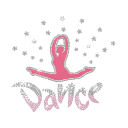 Glittering Ballet Leap Girl Iron on Nailhead Rhinestone Transfer Decal