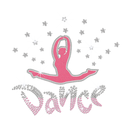 Glittering Ballet Leap Girl Iron on Nailhead Rhinestone Transfer Decal