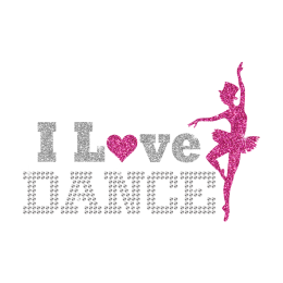 I Love Dance Ballet Girl Iron on Glitter Rhinestone Transfer Motif