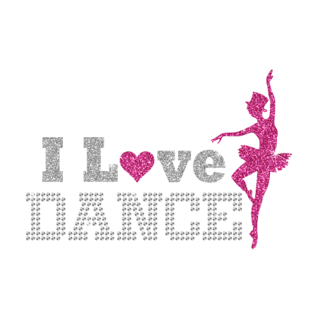 I Love Dance Ballet Girl Iron on Glitter Rhinestone Transfer Motif