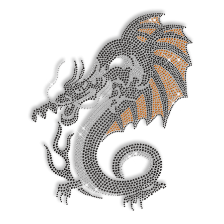 Sparkling Rhinestud Iron on Roaring Fierce Dragon Motif for Clothes