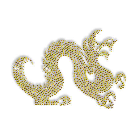 Best Custom Cool Shinning Pure Gold Dragon Rhinestone Iron on Transfer Pattern for Garments